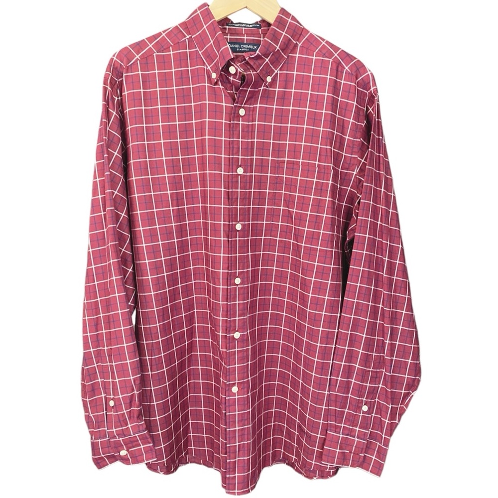 Daniel Cremieux Burgundy Plaid Checkered Long Sleeve Shirt
